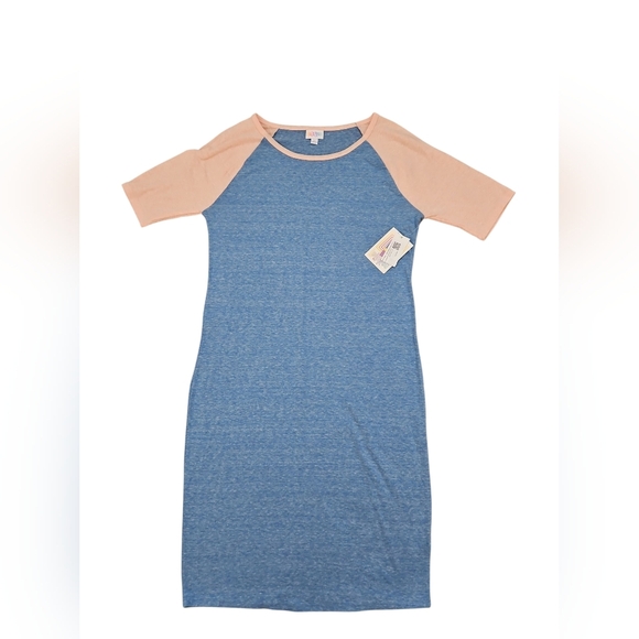 LuLaRoe Julia Blue and Peach Dress. - Picture 1 of 3